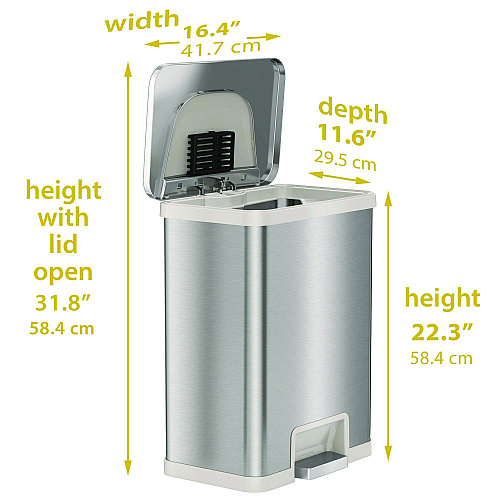 HLS Commercial Step Pedal-Sensor Trash Can, 13 gal, Plastic/Stainless Steel, Silver/White (HLS13SW)