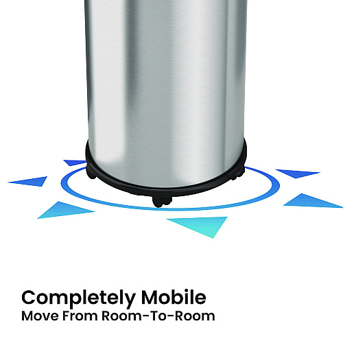 HLS Commercial Open Top Trash Can with Wheels, Round, 16 gal, Plastic/Stainless Steel, Silver (HLS16STRM)