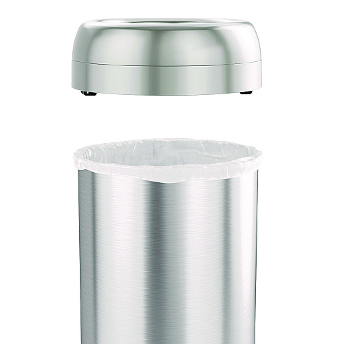 HLS Commercial Open Top Trash Can with Wheels, Round, 16 gal, Plastic/Stainless Steel, Silver (HLS16STRM)
