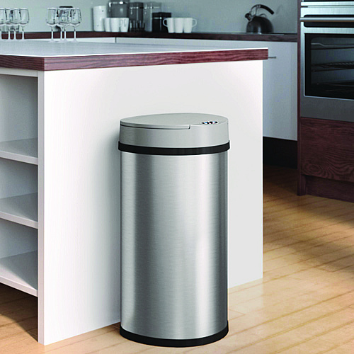 HLS Commercial Sensor Trash Can, Half-Round Cylinder, 13 gal, Plastic/Stainless Steel, Silver (HLS13HX)