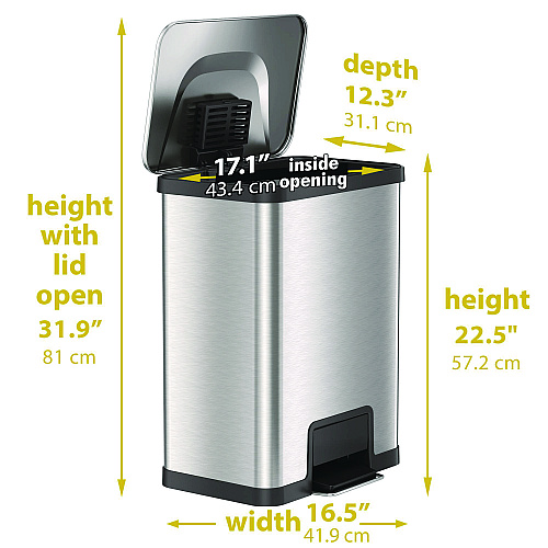 HLS Commercial Step Pedal Trash Can with AirStep Technology, 13 gal, Plastic/Stainless Steel, Silver (HLS13SS)