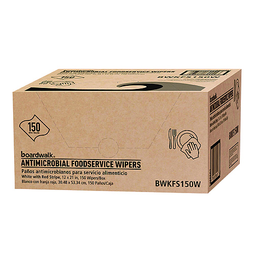 Boardwalk Antimicrobial Foodservice Wipers, 1-Ply, 12 x 21, Red/White, 150/Carton (BWKFS150W)