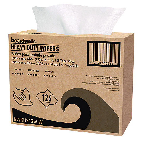 Boardwalk Hydrospun Wipers, 1-Ply, 9.75 x 16.75, White, 126/Box, 10 Boxes/Carton (BWKHS1260W)