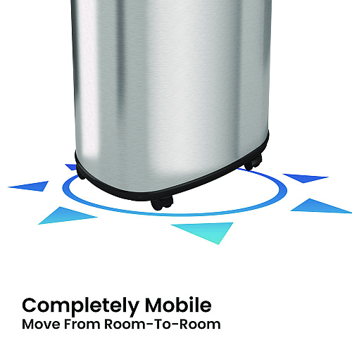 HLS Commercial Open Top Trash Can with Wheels, Oval, 16 gal, Plastic/Stainless Steel, Silver (HLS16STVM)