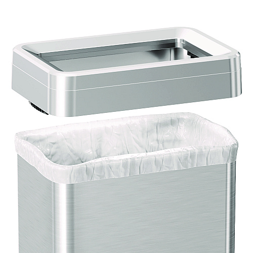 HLS Commercial Open Top Trash Can with Wheels, Rectangular, 16 gal, Plastic/Stainless Steel, Silver (HLS16UOTM)