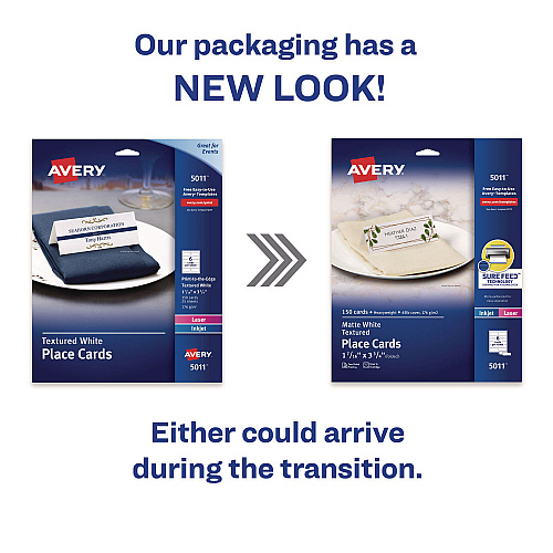 Avery Small Textured Tent Cards, White, 3.75 x 1.44, 6 Cards/Sheet, 25 Sheets/Pack (5011)