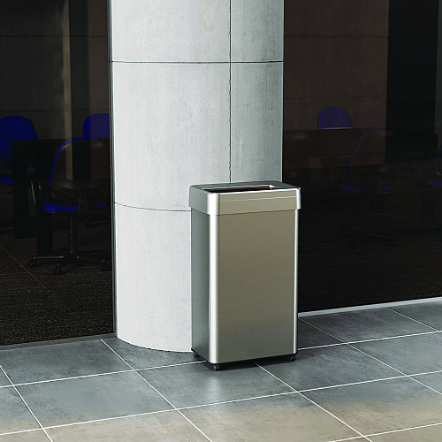 HLS Commercial Open Top Trash Can with Wheels, 18 gal, Plastic Stainless Steel, Silver (HLS18UOTM)