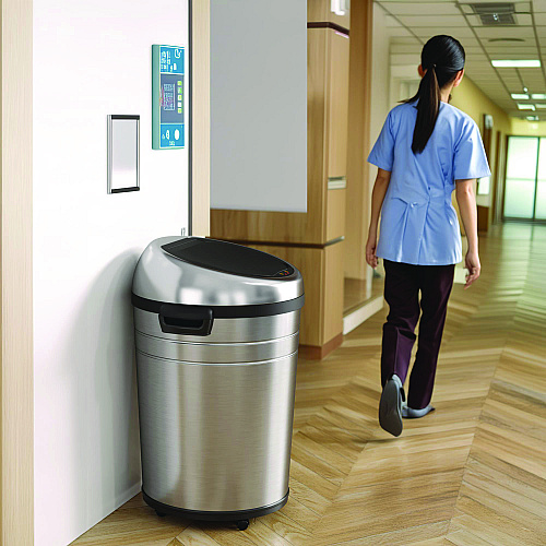 HLS Commercial Extra-Large Sensor Trash Can with Wheels, 18 gal, Plastic/Stainless Steel (HLS18RC)