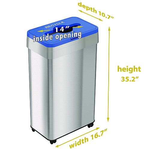 HLS Commercial Open Top Recycling Bin with Wheels and Color-Coded Lid, 21 gal, Plastic/Stainless Steel, Silver/Blue (HLS21UOTMREC)