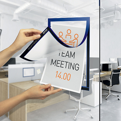 Durable Infoframe DURAFRAME Self Adhesive Double Sided Sign Holder, 9.5 x 12, Dark Blue Frame, 2/Pack (476807)