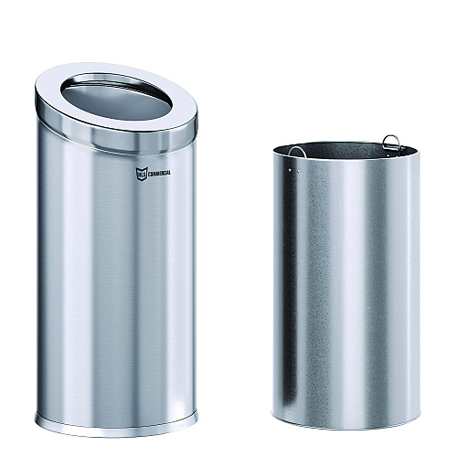 HLS Commercial Beveled Open Top Trash Can, 15 gal, Stainless Steel, Silver (HLSC04G15A)