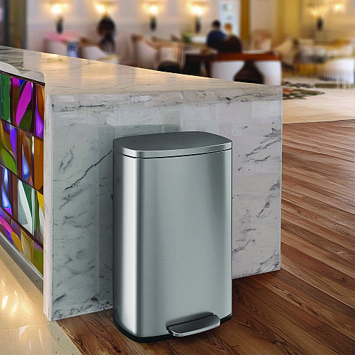 HLS Commercial Step Pedal Trash Can, 13 gal, Plastic/Stainless Steel, Silver (HLSS13R)
