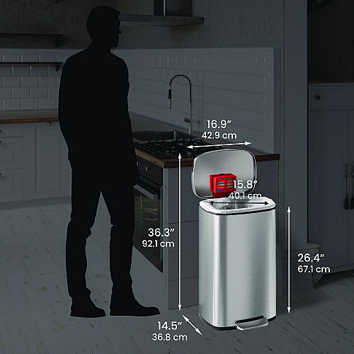 HLS Commercial Step Pedal Trash Can, 13 gal, Plastic/Stainless Steel, Silver (HLSS13R)