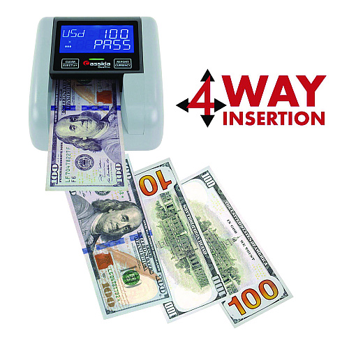 Cassida Quattro Counterfeit Detector, Infrared; Magnetic Strip Detection; Magnetic Thread Security; UV Light, U.S. Currency
