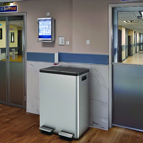HLS Commercial Fire-Resistant Step Pedal Trash Can and Recycle Bin, 16 gal, Plastic/Stainless Steel, Silver (HLSS16RFR)
