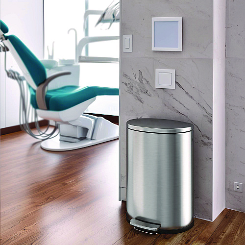 HLS Commercial Step Pedal Trash Can, 13 gal, Half-Round Plastic/Stainless Steel, Silver (HLSS13D)