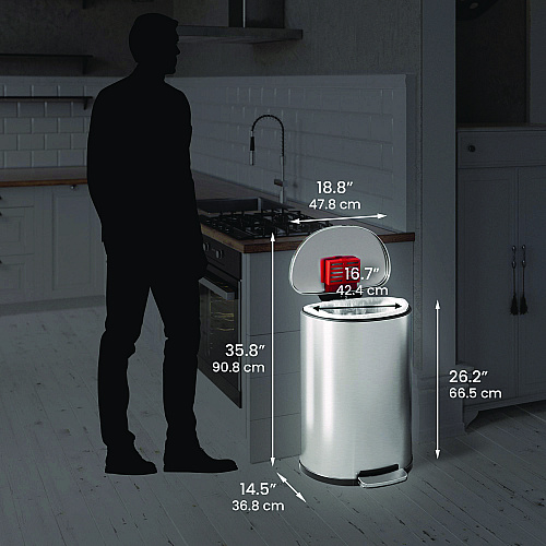 HLS Commercial Step Pedal Trash Can, 13 gal, Half-Round Plastic/Stainless Steel, Silver (HLSS13D)