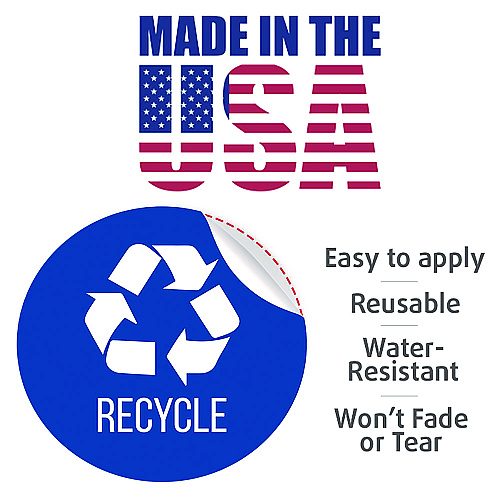 HLS Commercial Vinyl Decals, Recycle, 4" Diameter, Blue/White, 3/Pack (HLSKERCYCLE3)