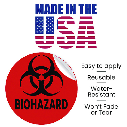 HLS Commercial Vinyl Decals, Biohazard, 4" Diameter, Red/Black, 3/Pack (HLSKERHAZ3)