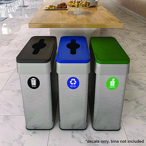 HLS Commercial Vinyl Decals, Trash, 4" Diameter, Black/White, 3/Pack (HLSKERTRASH3)