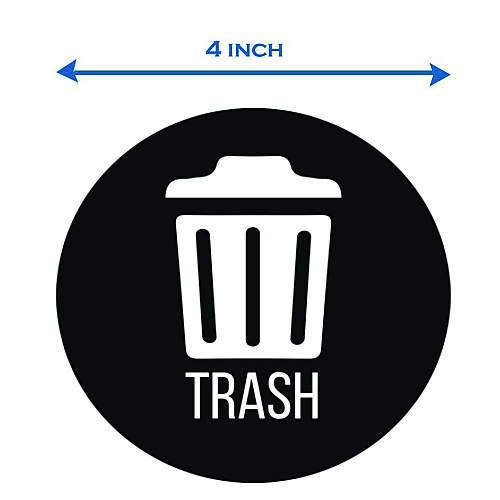HLS Commercial Vinyl Decals, Trash, 4" Diameter, Black/White, 3/Pack (HLSKERTRASH3)
