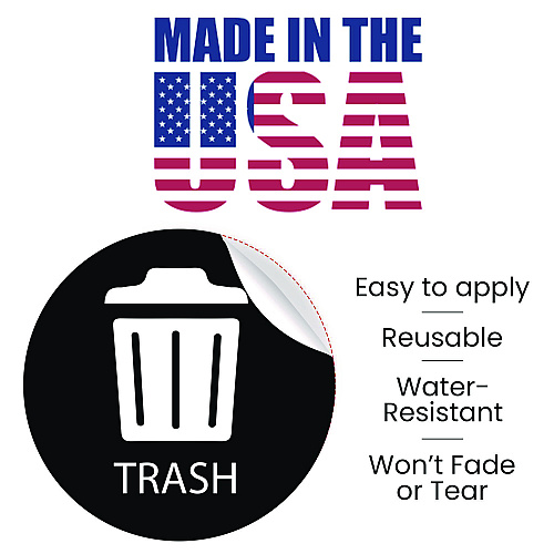 HLS Commercial Vinyl Decals, Trash, 4" Diameter, Black/White, 3/Pack (HLSKERTRASH3)