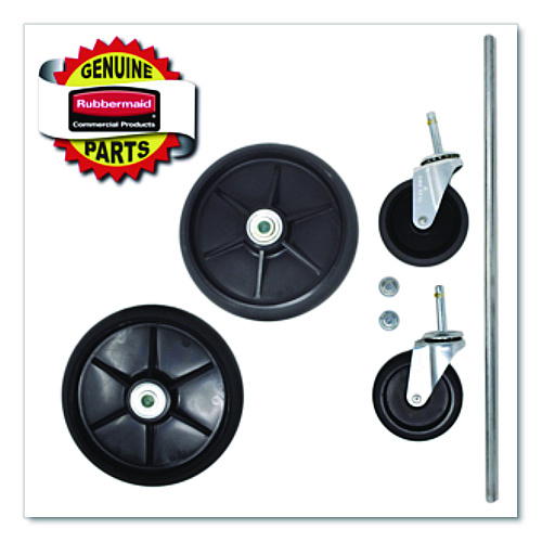 Rubbermaid Commercial 8" Ball Bearing Wheel and 4" Swivel Stem Caster Kit with Axle for Microfiber Cleaning Cart, (2) Wheels, (2) Casters (9T94M1)