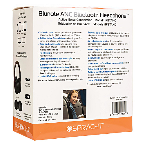 Spracht Blunote ANC Bluetooth Headphone, Black (HPBTANC)