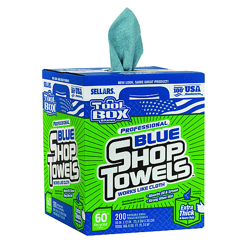 Sellars Absorbent Materials TOOLBOX Blue Shop Towels, 1-Ply, 10 x 12, Blue, 200 Sheets/Box, 4 Boxes/Carton (55202)