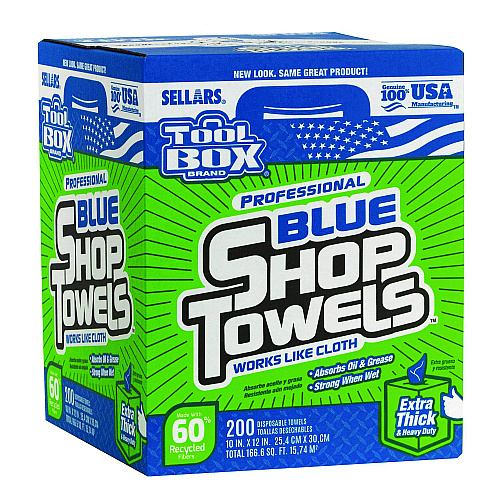Sellars Absorbent Materials TOOLBOX Blue Shop Towels, 1-Ply, 10 x 12, Blue, 200 Sheets/Box, 4 Boxes/Carton (55202)
