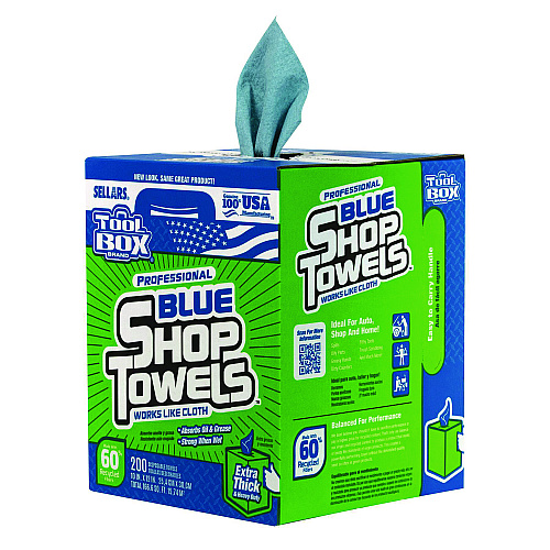 Sellars Absorbent Materials TOOLBOX Blue Shop Towels, 1-Ply, 10 x 12, Blue, 200 Sheets/Box, 4 Boxes/Carton (55202)