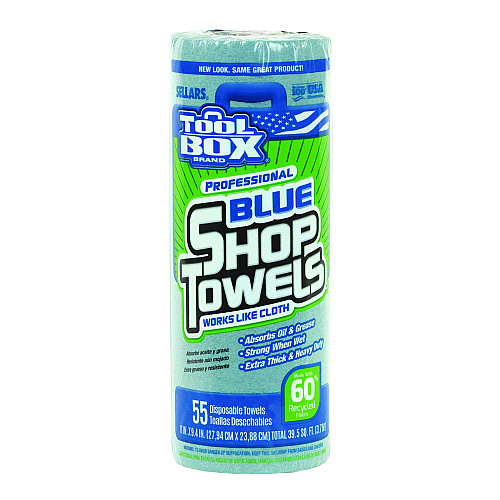 Sellars Absorbent Materials TOOLBOX Blue Shop Towels, 1-Ply, 11 x 9.4, Blue, 55 Sheets/Roll, 30 Rolls/Carton (54400)