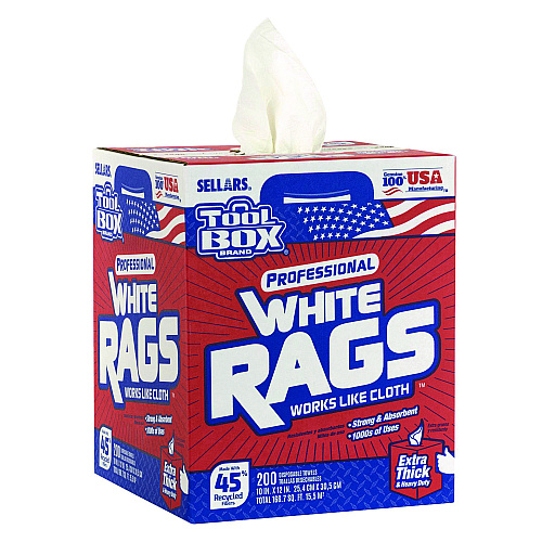 Sellars Absorbent Materials TOOLBOX White Rags, 1-Ply, 9.8 x 12, White, 200 Sheets/Box, 6 Boxes/Carton (58202)