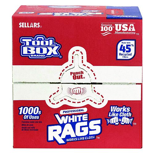 Sellars Absorbent Materials TOOLBOX White Rags, 1-Ply, 9.8 x 12, White, 200 Sheets/Box, 6 Boxes/Carton (58202)