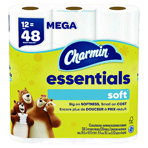 Charmin&reg; Essentials Soft Standard Toilet Paper, 2-Ply, 330 Sheets, 12 Rolls (03154)
