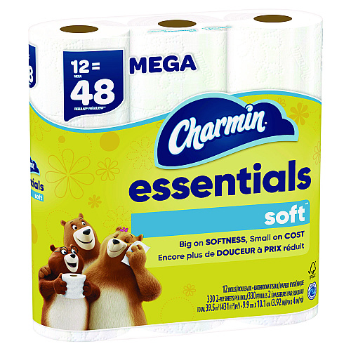 Charmin&reg; Essentials Soft Standard Toilet Paper, 2-Ply, 330 Sheets, 12 Rolls (03154)