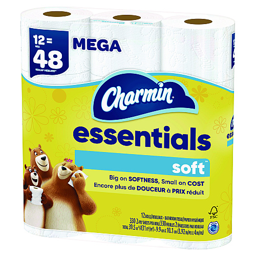 Charmin&reg; Essentials Soft Standard Toilet Paper, 2-Ply, 330 Sheets, 12 Rolls (03154)
