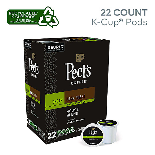 Peet's Coffee & Tea House Blend Decaf K-Cups, 22/Box (6544)