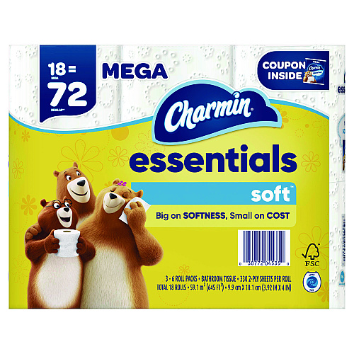 Charmin&reg; Essentials Soft Standard Toilet Paper, 2-Ply, 330 Sheets, 18 Rolls (04535)