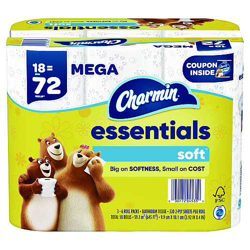 Charmin&reg; Essentials Soft Standard Toilet Paper, 2-Ply, 330 Sheets, 18 Rolls (04535)