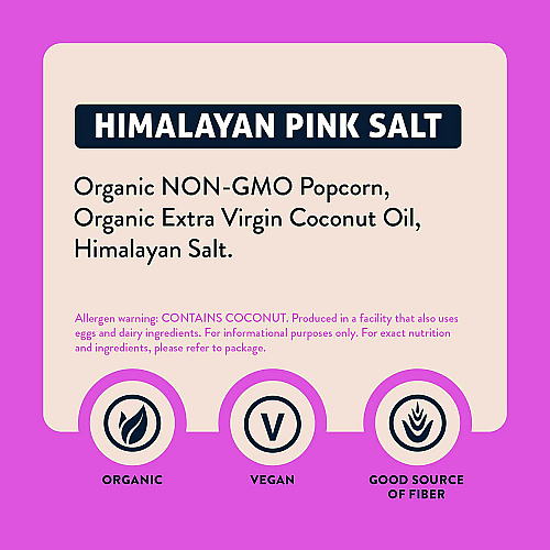 LesserEvil Himalayan Pink Salt Organic Popcorn, Salt, 0.46 oz Bag, 24/Carton (22001053)