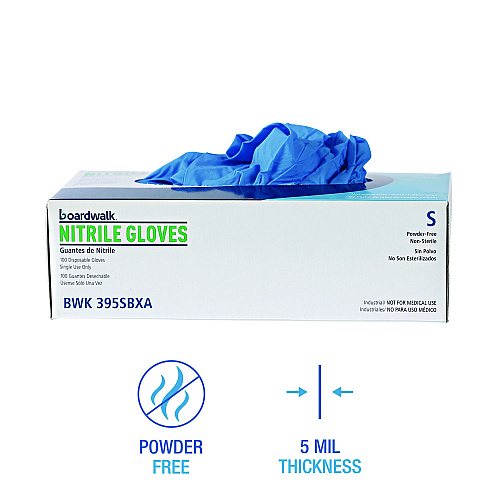Boardwalk 395 Series Disposable General-Purpose Nitrile Gloves, Powder-Free, Small, 5 mil Thick, 9.5" Long, Blue, 100/Box, 10 Boxes/CT (395SCTA)