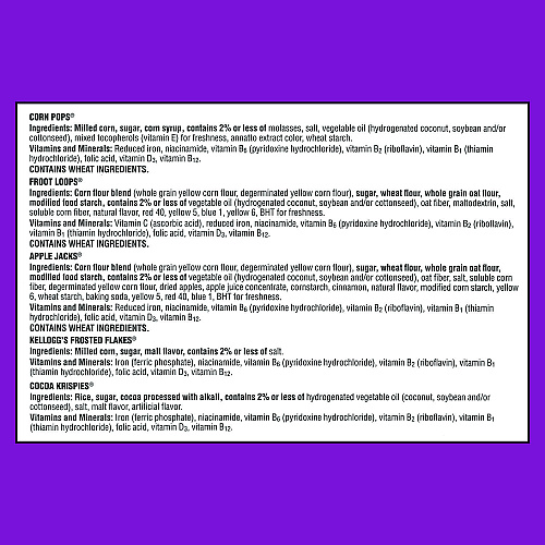 Kellogg's Cereal Assortment Pack, Assorted Flavors, Single Serve Box, 25/Carton (22002287)