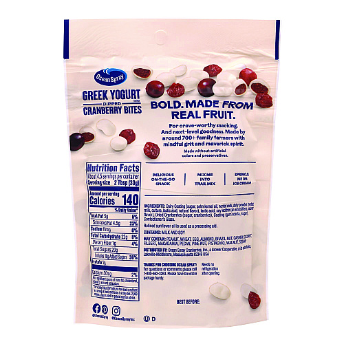 Ocean Spray Greek Yogurt Dipped Cranberry Bites, Cranberry/Yogurt, 5 oz Bag, 12/Carton (22002298)