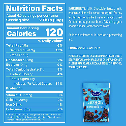 Ocean Spray Milk Chocolate Dipped Cranberry Bites, Cranberry/Chocolate, 5 oz Bag, 12/Carton (22002299)