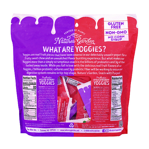 Nature's Garden Probiotic Yoggies Variety Snack Pack, Assorted Flavors, 0.7 oz Bag, 30/Carton (22002303)