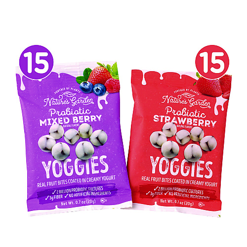Nature's Garden Probiotic Yoggies Variety Snack Pack, Assorted Flavors, 0.7 oz Bag, 30/Carton (22002303)