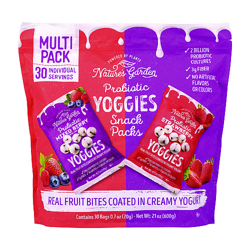 Nature's Garden Probiotic Yoggies Variety Snack Pack, Assorted Flavors, 0.7 oz Bag, 30/Carton (22002303)