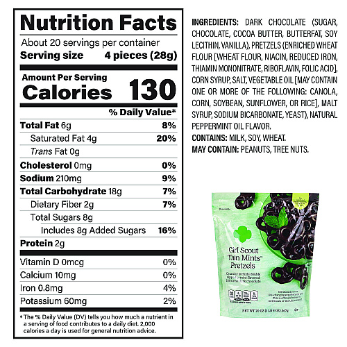 Girl Scouts Thin Mints Pretzels, Mint Chocolate, 20 oz Bag (22002340)