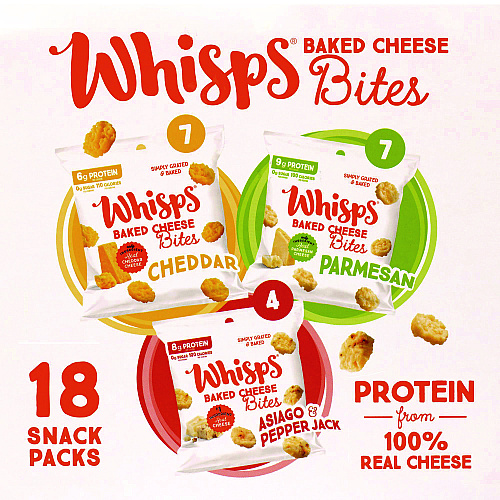 Whisps Baked Cheese Bites Variety Snack Packs, Assorted Flavors, 0.63 oz Packet, 18/Carton (22002347)